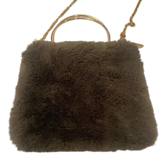 alessia Handbags - Alessia Massimo Chloe Faux Fur Ring Handle Convertible Crossbody Dark Green bag